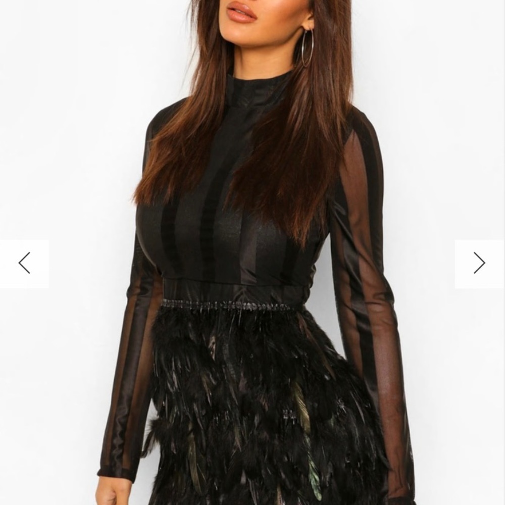 Boohoo Black Feather Mini Dress Size 6 - Picture 2 of 4
